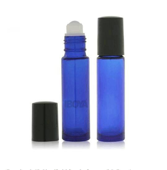 10ml blue roll on glass bottle for essential oil with plastic black cap