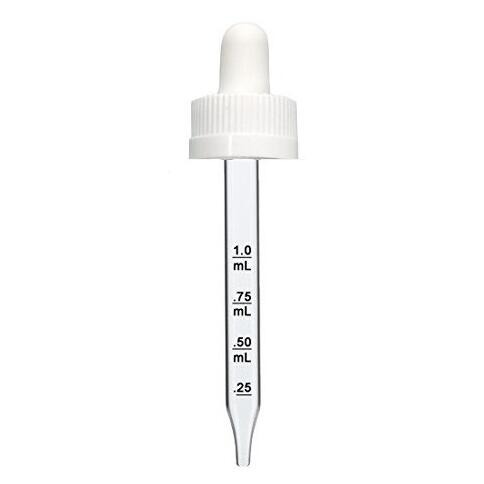 2 oz White 20-400, Child Resistant Dropper with Calibrated Glass Pipette (fits 2 oz glass bottle) 