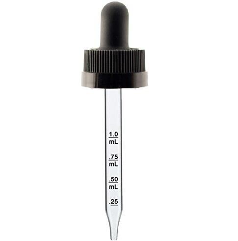 1 oz Black Child Resistant Calibrated Glass Dropper - 20-400 fits 1 oz Bottles