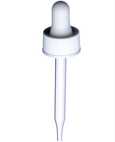 1 oz White PP 20-400 ribbed skirt dropper with glass pipette (fits 1 oz bottle) 