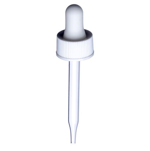 2 oz, White PP 20-400 dropper with glass pipette (fits 2 oz bottle) 