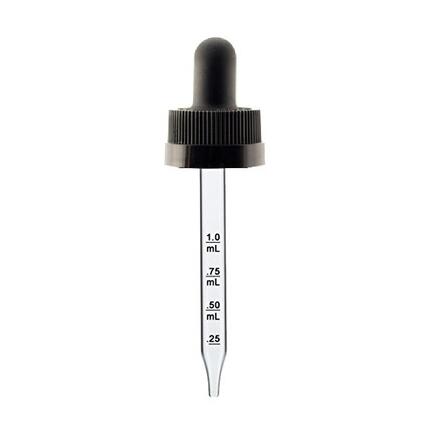 1 oz Black Child Resistant Calibrated Dropper with Plastic Pipatte with 20-400 fits 1 oz Bottles