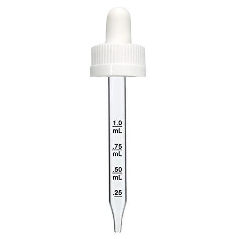 1/2 oz WHITE Child Resistant Calibrated Glass Dropper - 18-400 fits 1/2 oz Bottles