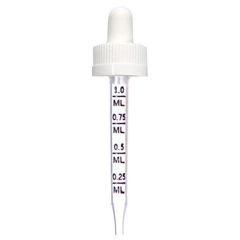 1 oz White Plastic LDPE Child Resistant Calibrated Dropper 0.25 -1 ml - 20-400 fits 1 oz Bottle