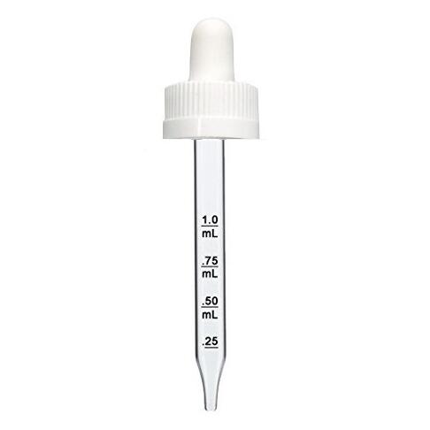 4 oz, White 22-400 Child Resistant Dropper with Calibrated Glass Pipette (fits 4 oz glass bottle)