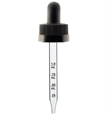 1/2 oz BLACK Child Resistant Calibrated Glass Dropper - 18-400 fits 1/2 oz Bottles