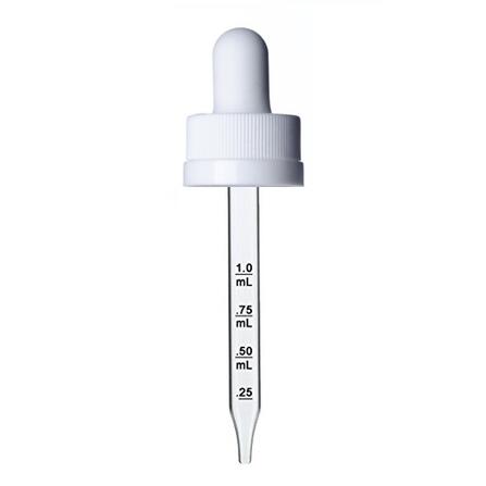 2 oz White Child Resistant Monprene Dropper with Calibration fits 2 oz bottles 